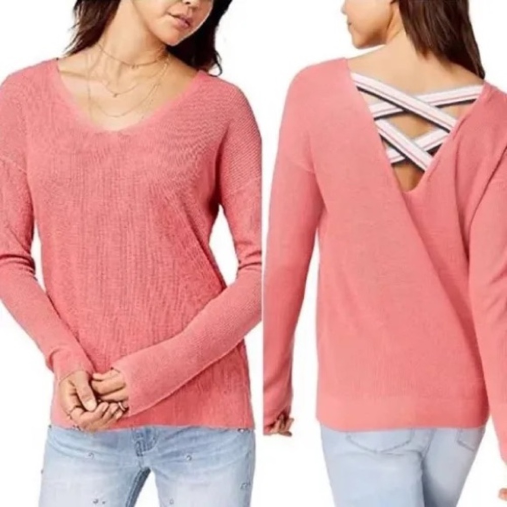 Hippie Rose Sherbet Pink Criss Cross Back Sweater Medium